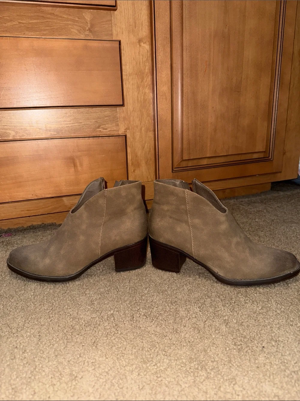 Pierre Dumas Tan Suede Ankle Booties with Block Heel